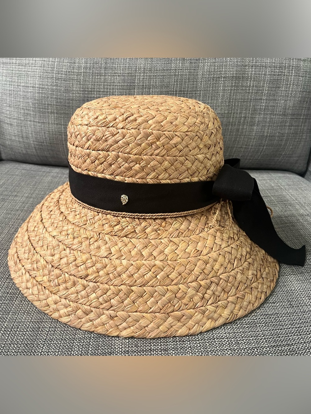 Helen Kaminski Classic 5 Raffia Hat with Black Ribbon
